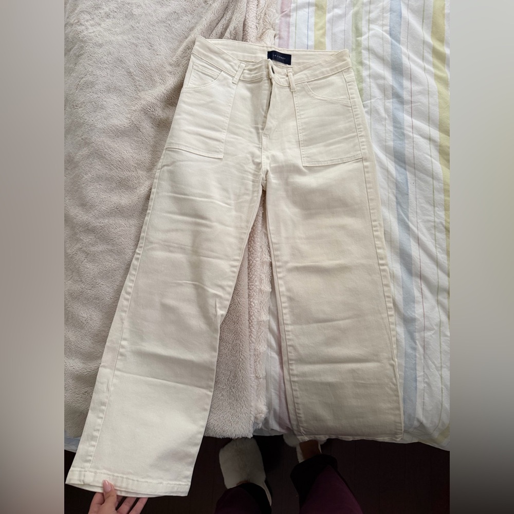 High-Rise Wide-Leg Jeans in Cream — Minimal Utility Style